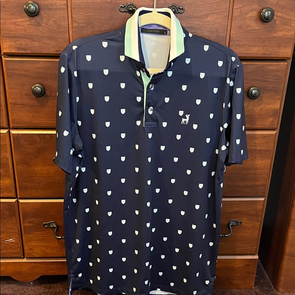 Greyson Men's Navy and Mint Polo Shirt
